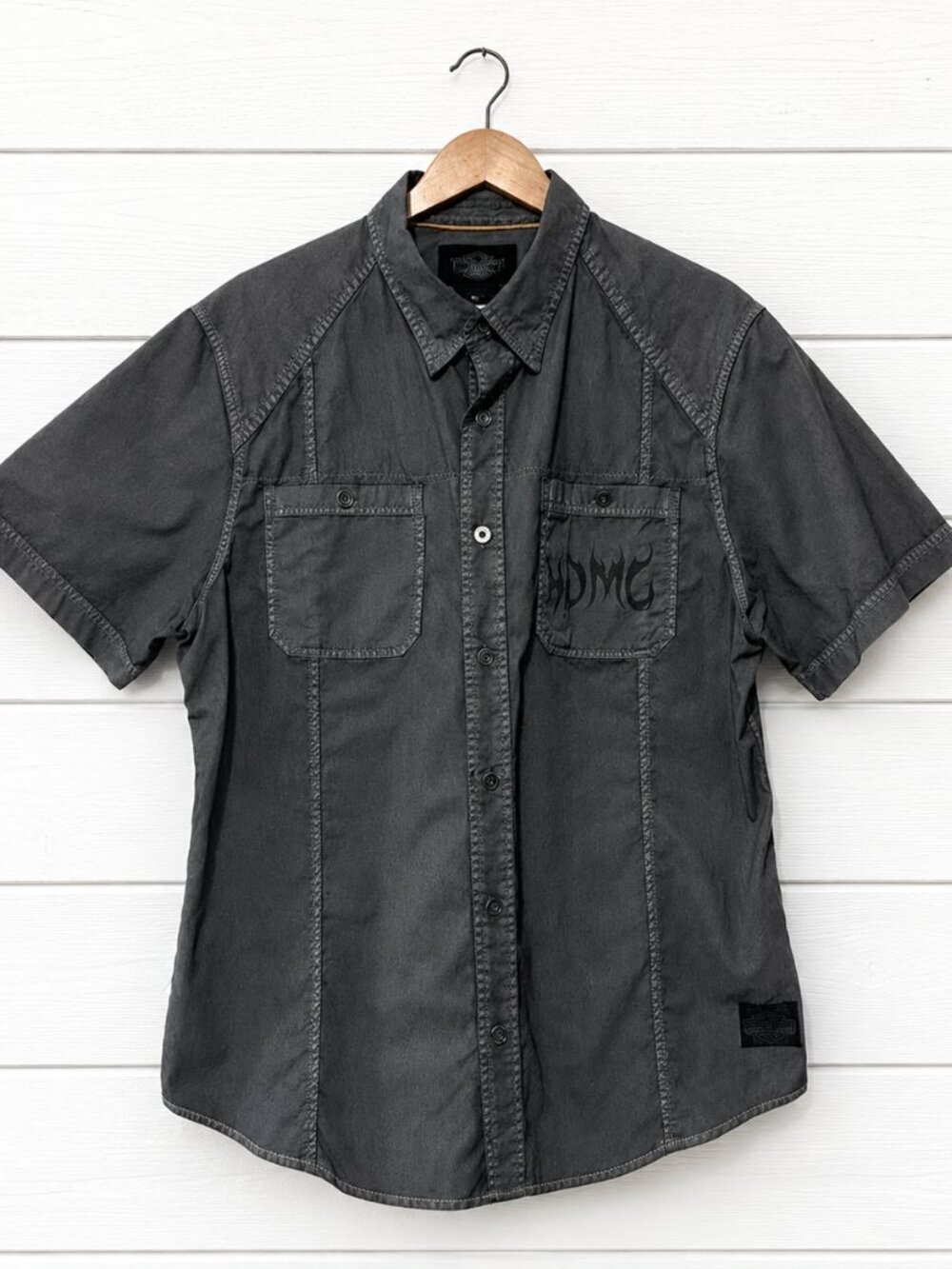 Harley-Davidson HDMC Grey Button Up Work Shirt Mens Short Sleeve Size XL Casual